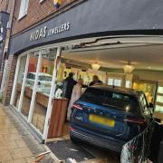 This picture was taken just minutes after a car ploughed through the window of Midas  Jewellers on King Street