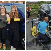 Holmes Chapel schoolgirls Lilly Ashmore and Heidi Wilkinson wash cars to raise funds for an expedition to Kenya
