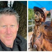 Wood sculptor Andy Burgess created the beloved characters from Alice in Wonderland