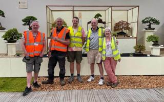 Cheshire Bonsai Society team who built the Chelsea Flower Show stand, from left,  Simon Jones, Colin Farrow, Matt Wood, Ray Feldwick and Frances Feldwick
