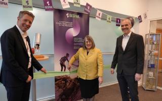 MP Fiona Bruce with Jeremy Tidmarsh, left, Holmes Chapel site director, and Chris Hirst, chief executive officer