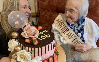 Vera Coulson celebrates her 106th birthday with team member Lisa West at Cranford Grange